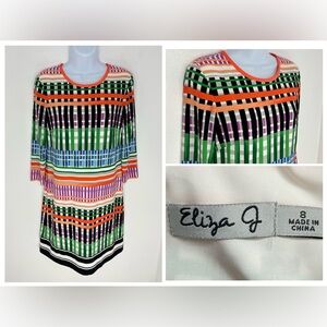 Eliza J Colorful Geometric Striped Printed Shift Dress Size 8 Career Office Boho